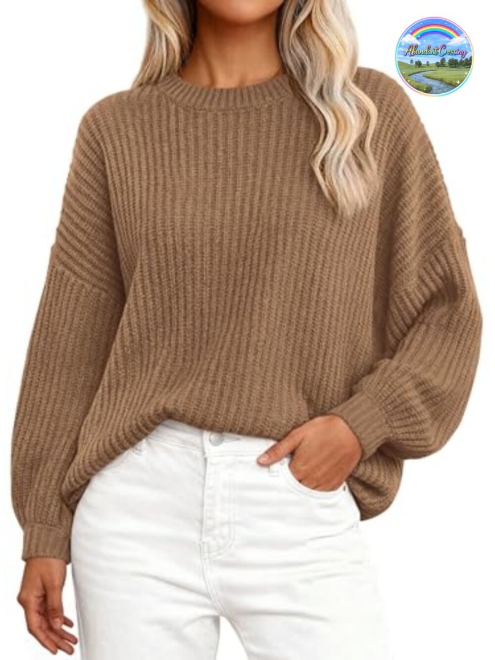 PRETTYGARDEN Women's Long Sleeve Ribbed Knit Pullover Sweater Crew Neck Lantern